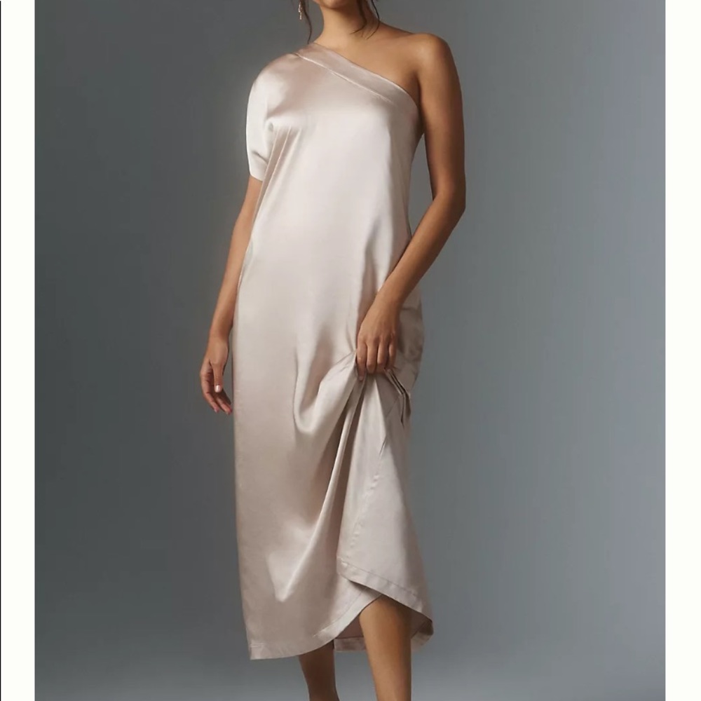 Anthropologie Porridge Satin One Shoulder Dress